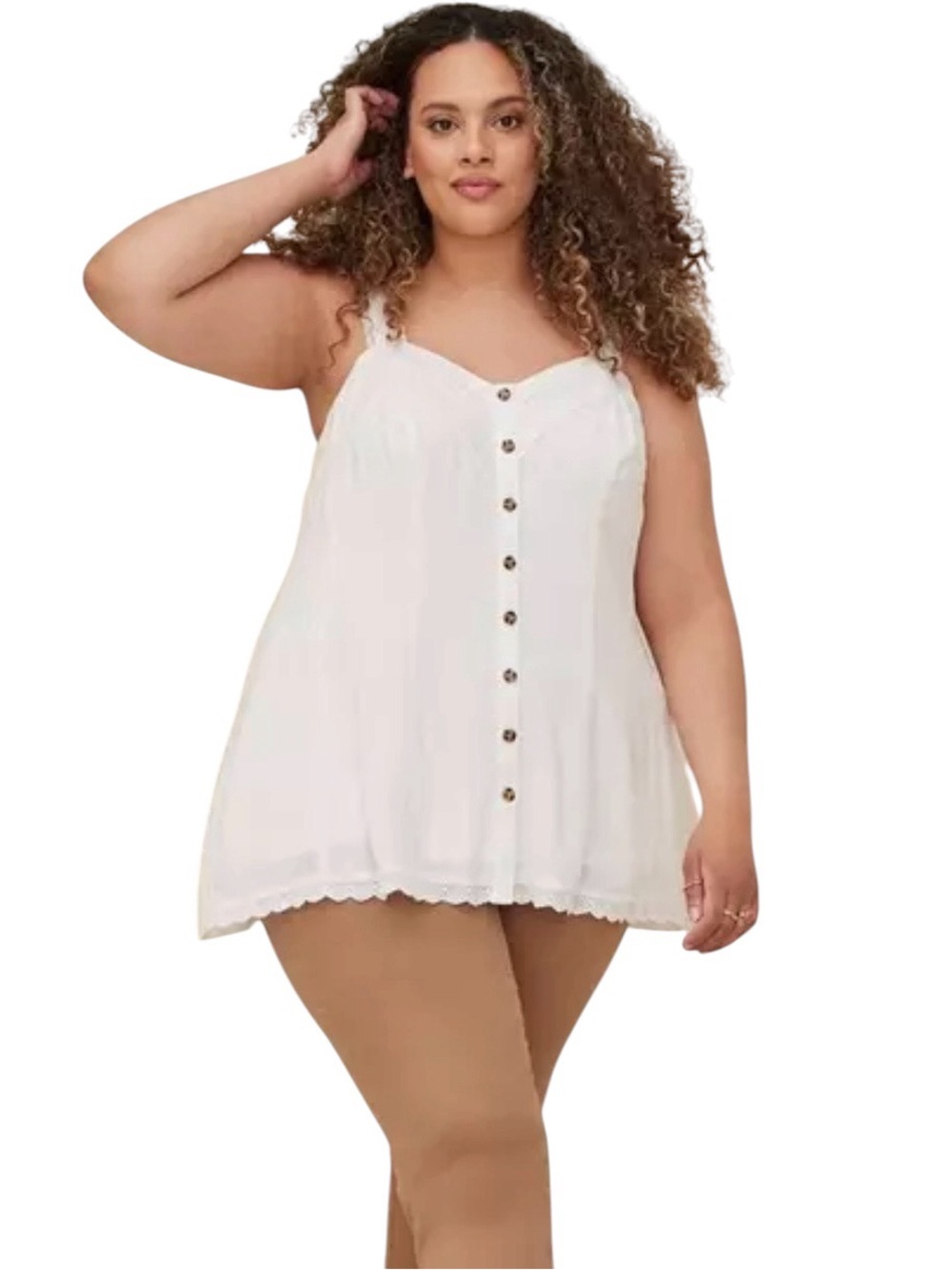 Torrid Plus Size White Button-Front Lace Trim Chemise